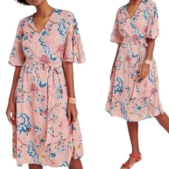 Anthropologie Maeve Adelaid Floral Wrap Dress XS Flutter Fairy Baby Shower - Picture 16 of 16